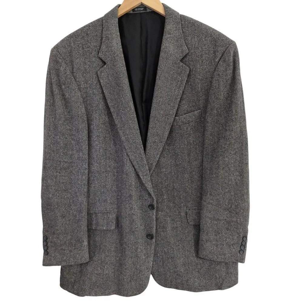 Robert Stock Sport‎ Coat Mens 46L Charcoal Gray Camel Hair Blend Herringbone